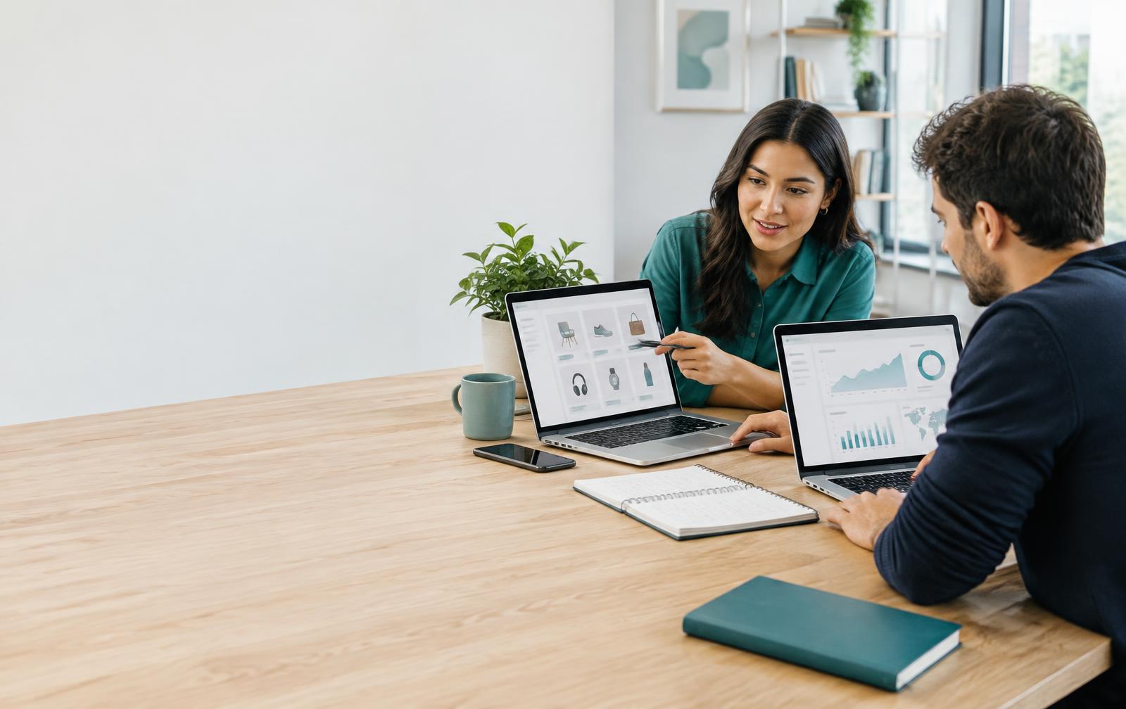Illustrative scene of people discussing a digital business